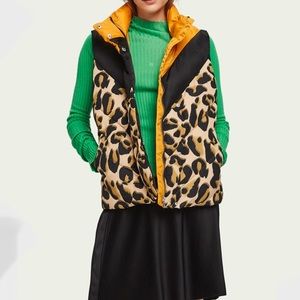 NEW Scotch & Soda Color Block Animal Print Puffer Vest